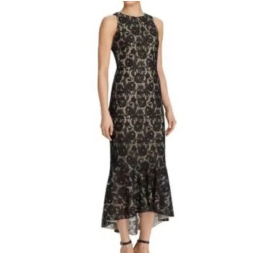 LAUREN by Ralph Lauren Black Classic Elegant Lace  Mermaid Midi Dress Size 8